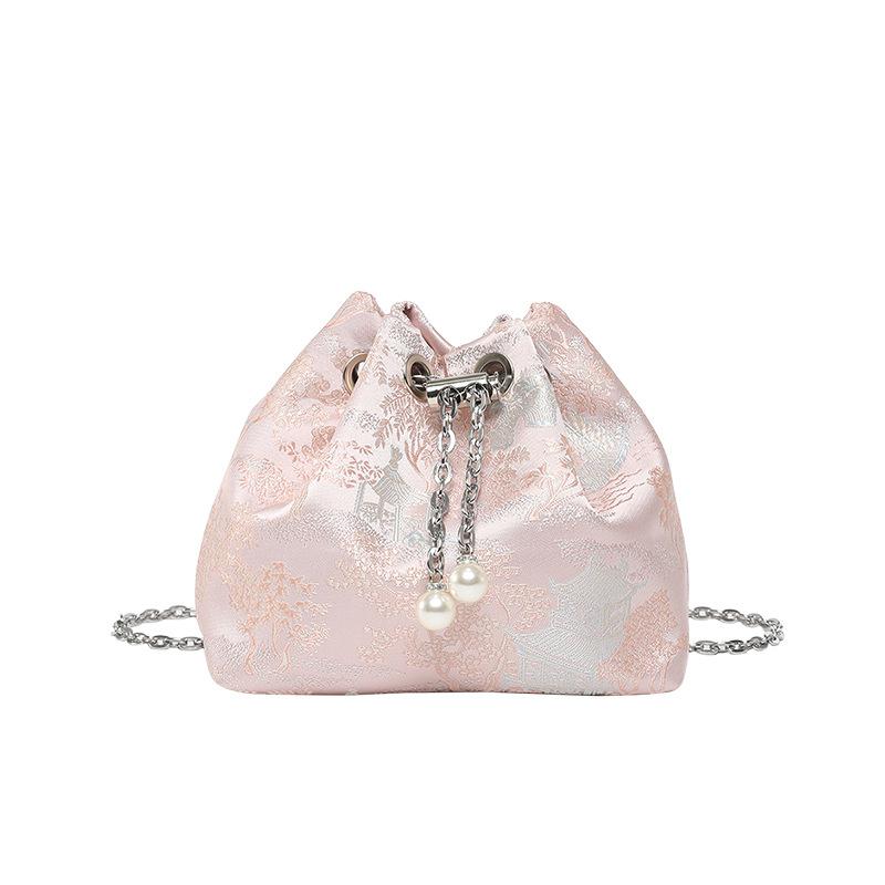Street Fashion Chain Shoulder Bag 2025 New New Chinese Bucket Bag Simple Strap Sweet Embroidered Oblique Span Bag