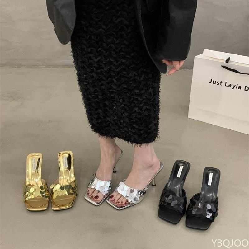 Fashion Women's Cool Slippers New High-end Commuting High-heeled Sequined Fish Mouth Summer Luxury Sandals for Women Zapatos De Mujer
