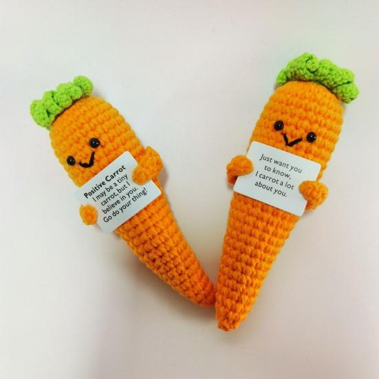 1/2Pcs Positive Crocheted Vegetable with Encouraging Card Emotional Support Handmade Knitting Carrot Broccoli Toy Doll Kids Adults Gift