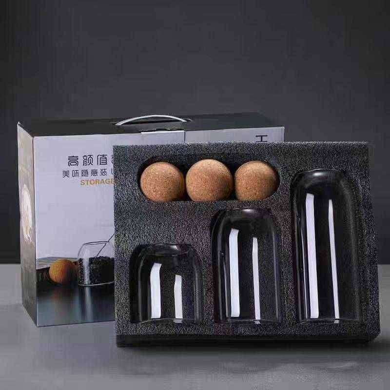 3-Piece Glass Jar Set with Cork Lids, Airtight Round Containers for Coffee Beans & Nuts, Wooden Seal Canisters