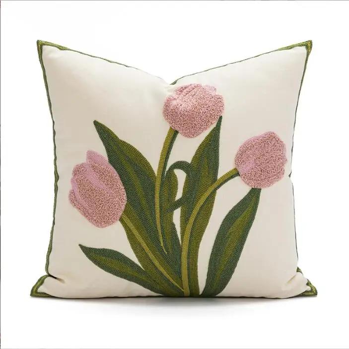 Nordic Ins Style Towel Embroidered Flower Pillowcase Cover for Family Sample Rooms Living Rooms Sofas Pillows Cover Car Backrest