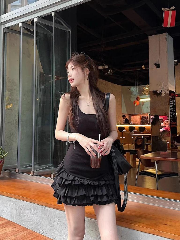 Elegant White Spaghetti Strap Dress - Ruffle Design Slim Fit Ballet A-line Skirt for Summer