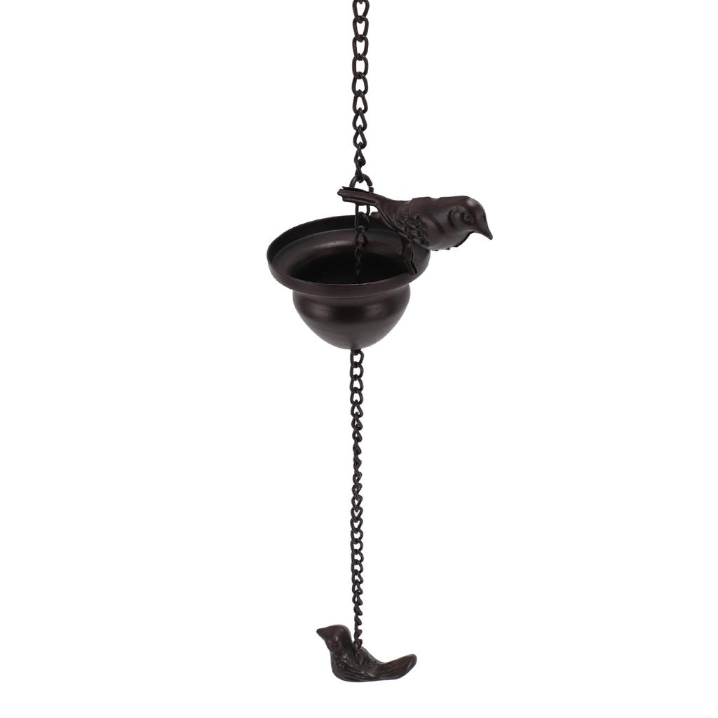 Catena per la pioggia con uccelli su tazza per grondaie, 7,9 piedi, Campanelli decorativi per la pioggia per esterni, Giardino vintage