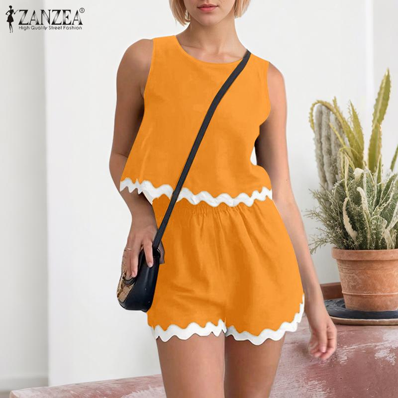 ZANZEA Womens Tank Tops and Shorts Summer Two Piece Suit Sets