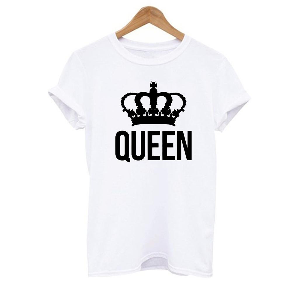 2023 Casual KING QUEEN Print Couple T Shirt Short Sleeve O Neck Loose Lovers' T Shirt Women Men Tops