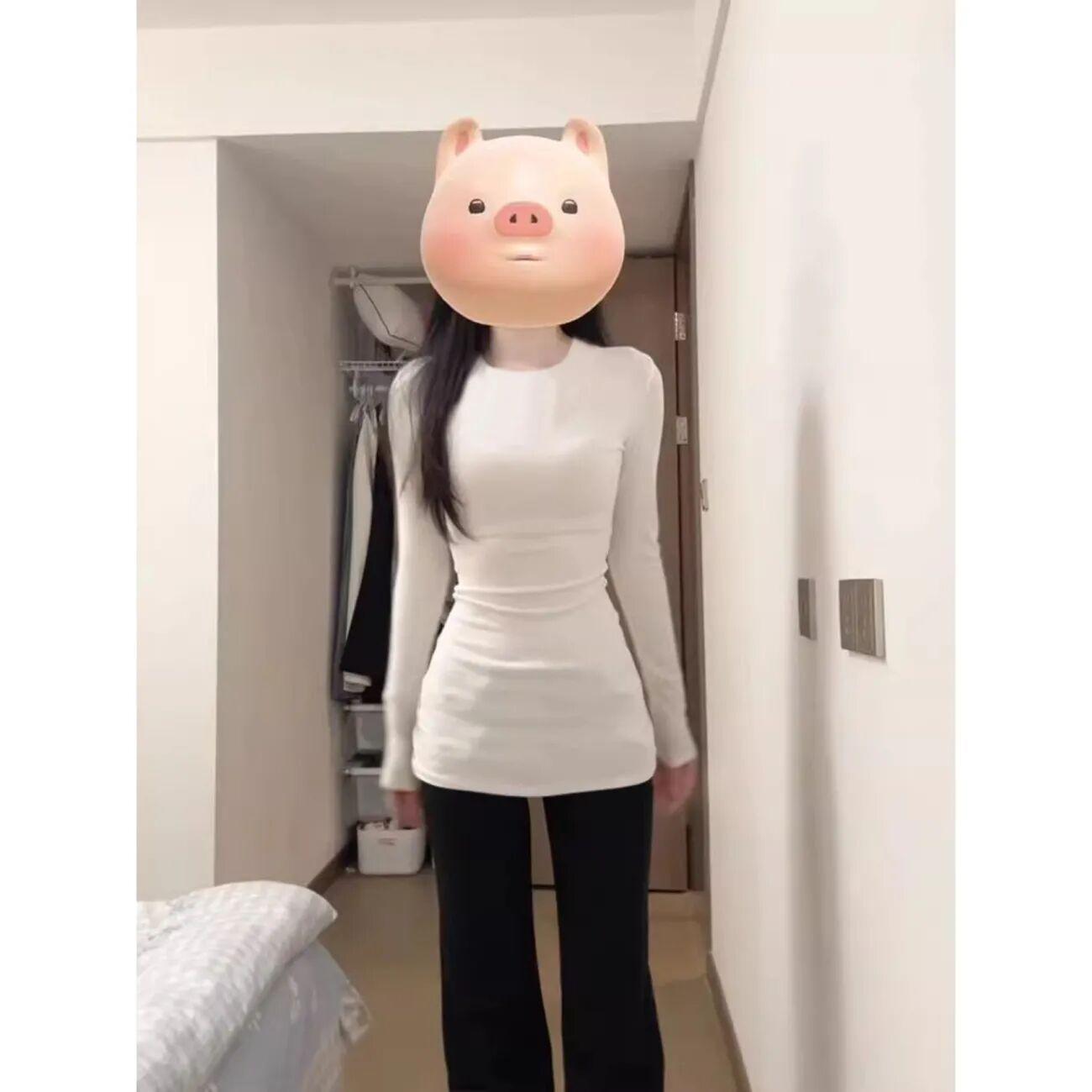 

White Brushed Inner Layer German Velvet Slim Fit Long Sleeve T-shirt for Women - Autumn Korean Style S белый