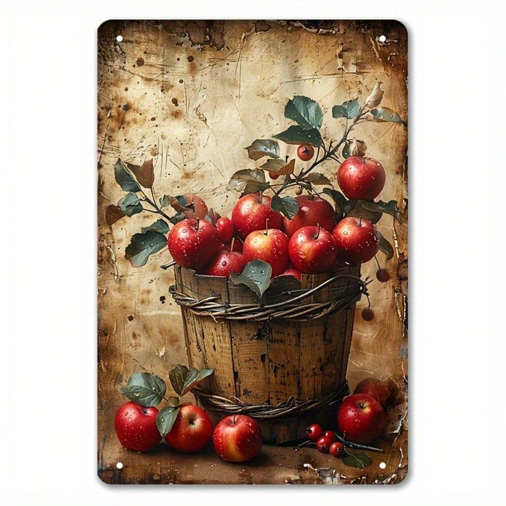 Apple Barrel Vintage Tin Sign Metal Wall Art Rustic Farmhouse Decor 8x12 Inch