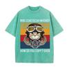 2026 Vintage Pilot Cat Mike Echo Oscar Whiskey Graphic Washed T Shirt Retro Military Style Men Women Oversized Casual Streetwear