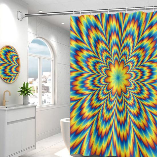 Waterproof Shower Curtain with Grommets Hooks Machine Washable Home Hotel Bathroom Bathtub Visual Vortex Fabric Shower Curtain