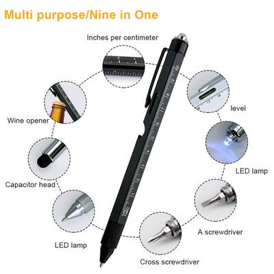 Multitool Pen Multi-functional Pens with LED Light Flathead Phillips Screwdrivers Level Ruler Bottle Opener Stylus Cool Gadgets Gifts