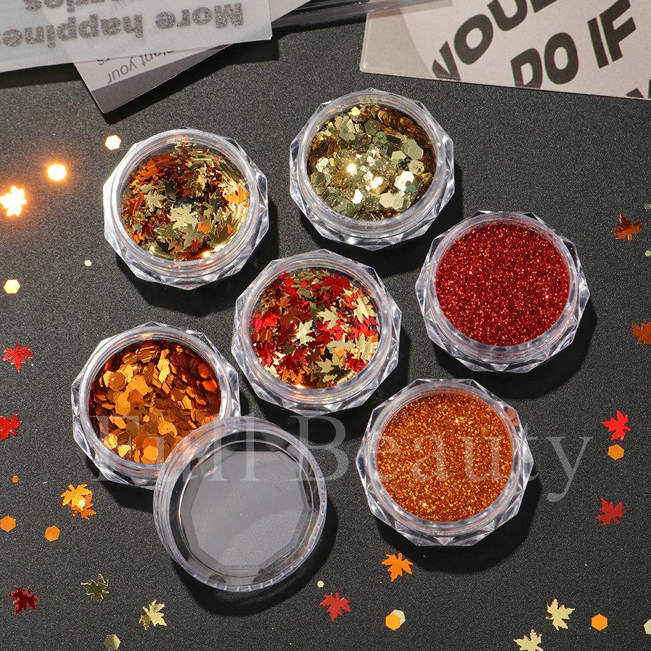 Nail Art Sequins Ins Autumn Thanksgiving Maillard Color Fantasy Maple Leaf Sequins Glitter Set