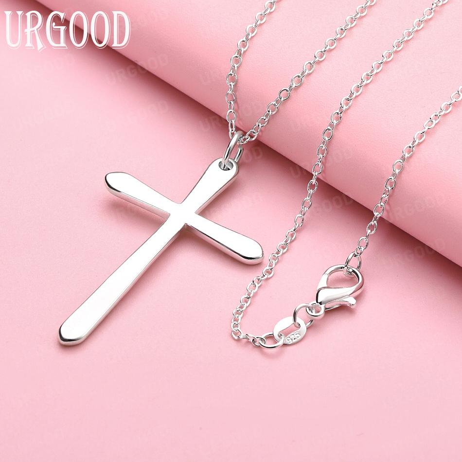 

925 Sterling Silver Wedding Gift Jewelry Cross Pendant Fashion Necklace 45cm