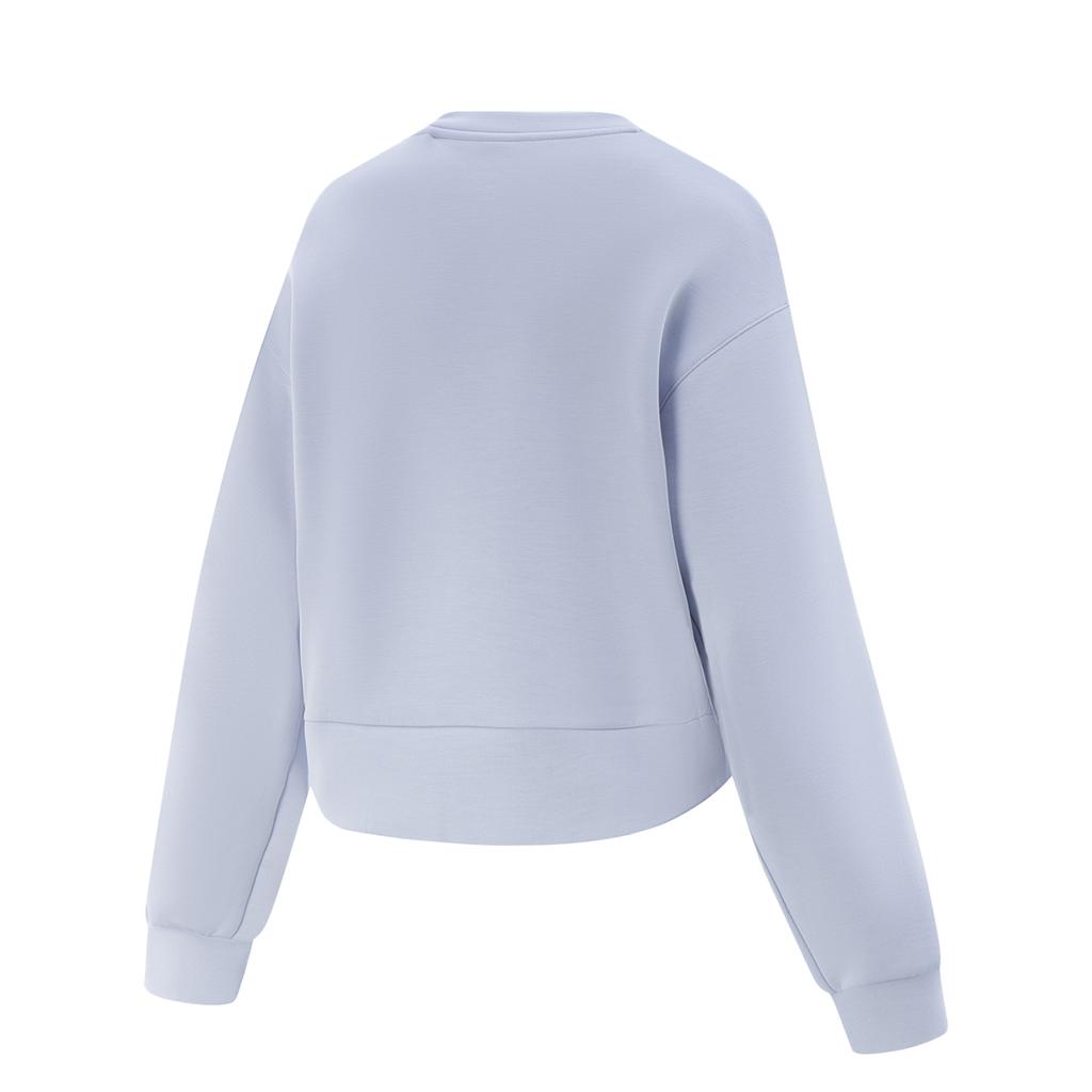 Li-Ning Comfortable Loose Fit Drop Shoulder Simple Versatile Solid Color Crew Neck Pullover Sweatshirt Women Sweatshirt Frost-Blue AWDV508-6