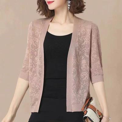 Giacca Cardigan Lavorato a Maglia Oversize da Donna Mezza Manica in Seta Ghiacciata Cardigan Lavorato a Maglia Elegante con Lavorazione a Intreccio Top Parasole