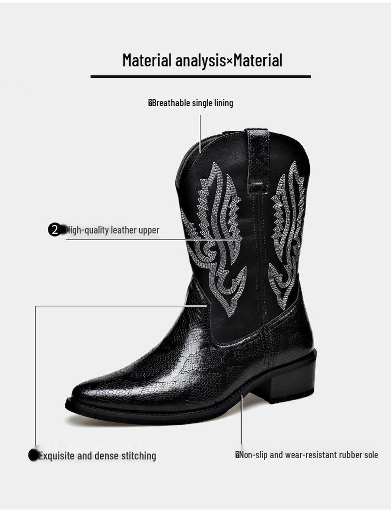 Trendy Men's High-Heeled Embroidered Chelsea Boots - Versatile Western Cowboy & Motorcycle Style