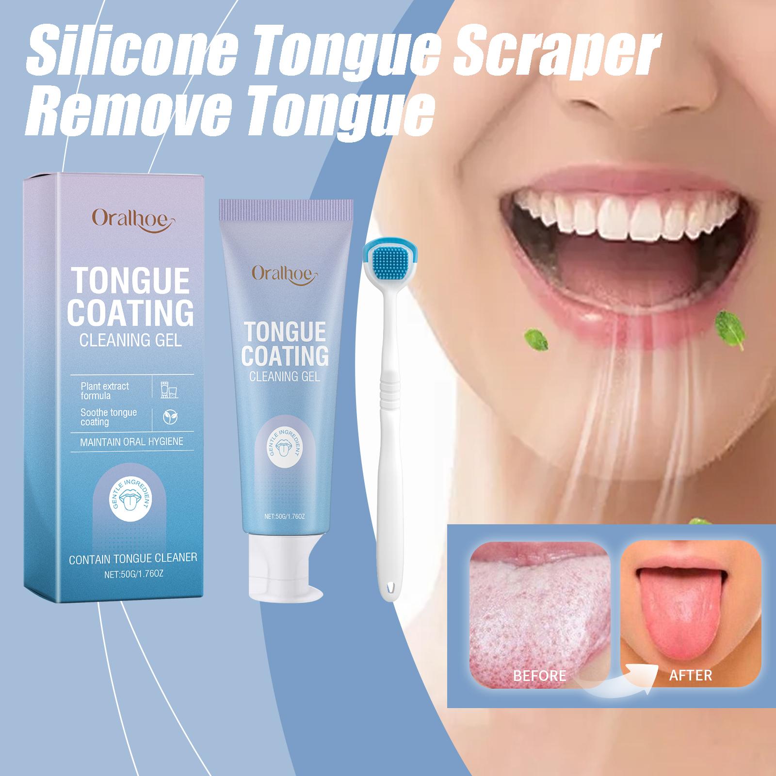 Raschietto per Lingua in Silicone Rimuove Patina Linguale Inibisce Batteri Orali Migliora l'Alito Cattivo Rinfrescante Set Spazzolino per Pulizia Ling