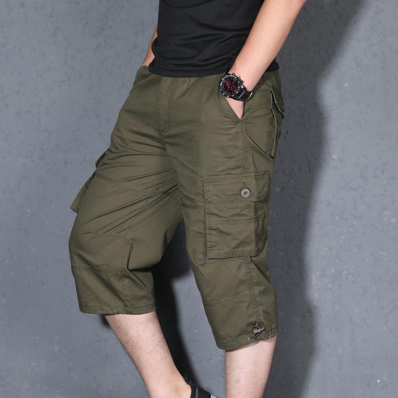Ummer Pure Cotton Cargo Shorts Men Casual Multi Pocket Capri Pants Workwear Hot Breeches Stretch Waist Shorts Shorts