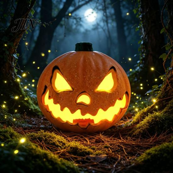 Pumpkin with Integrated LED Halloween Evil Lantern, Large Light Up Jack O Lantern Decor Battery-efficient Lamp for Party Scene, Spooky Outdoor Indoor