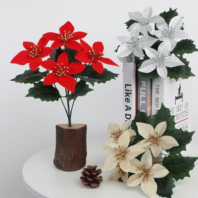 1/3pcs Plastic Plants Christmas Artifical Flowers with 5 Forks Creative Christmas Ornaments Reusable Simulated Flowers Bouquet