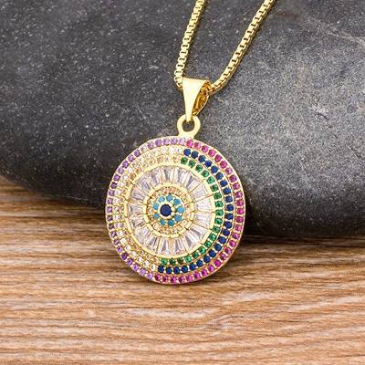 Nidin New Design Turkish Evil Eye Round Pendant Trendy Girs Zircon Lucky Jewelry Colorful Necklace Best Birthday Party Gifts