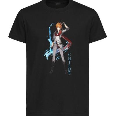 Black T-Shirt - Black Jersey - Genshin Impact - Childe Tartaglia-