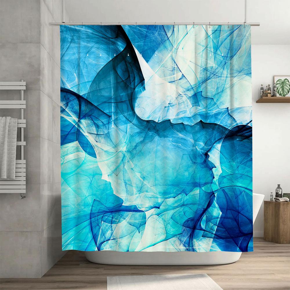 Blue Flowery Shower Curtain Waterproof Bathroom Decor Home Textile Artistic Privacy Cover This Keyword-Packed Title Captures Bot