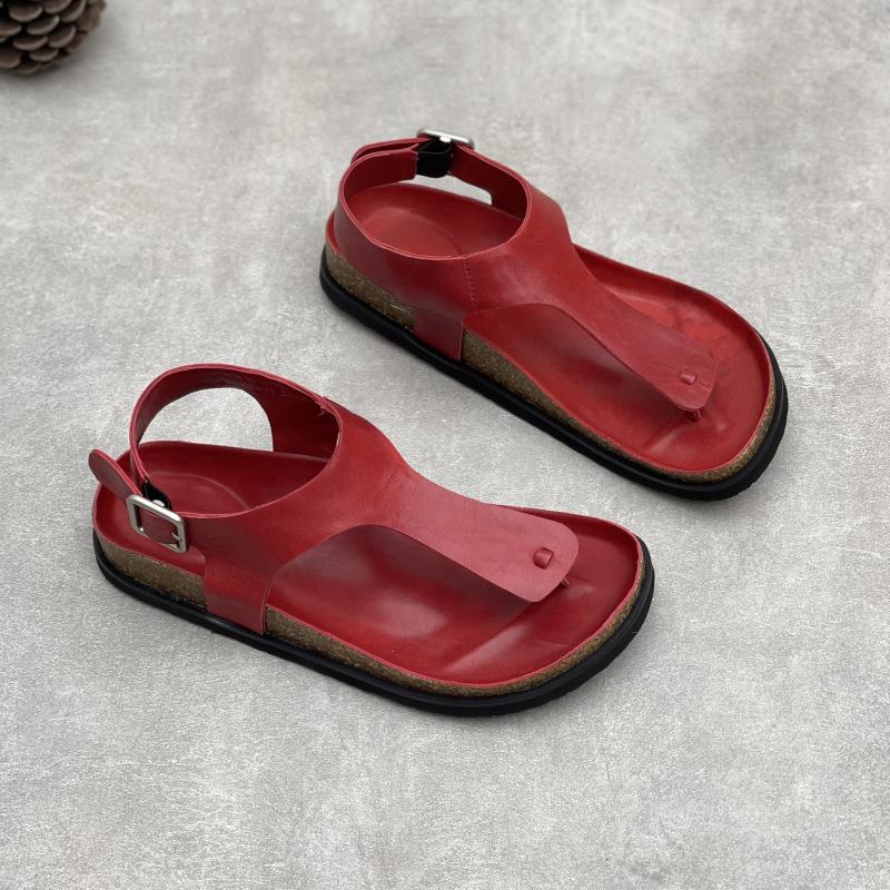 Fashion GKTINOO Handmade Genuine Leather Flat Sandals For Summer 2025 New Solid Color Square Buckle Simple Soft Cowhide Women's Shoes