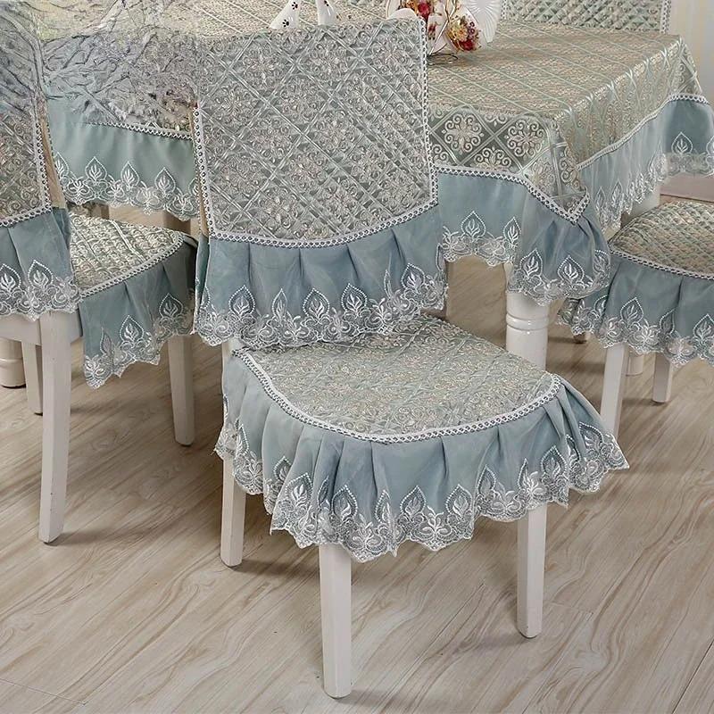 Jacquard Pattern Dining Chair Cover Antiskid Exquisite Edging Lace Seat Cushion Decorative Integrated Household Use 4 Seasons