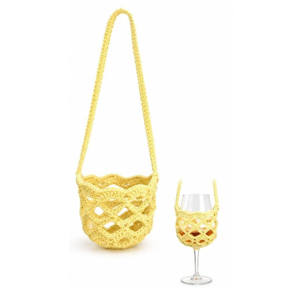 Knitted Wine Bottle Carrier Solid Color Mesh Tote Bag Portable Water Tote Bag Party Decor