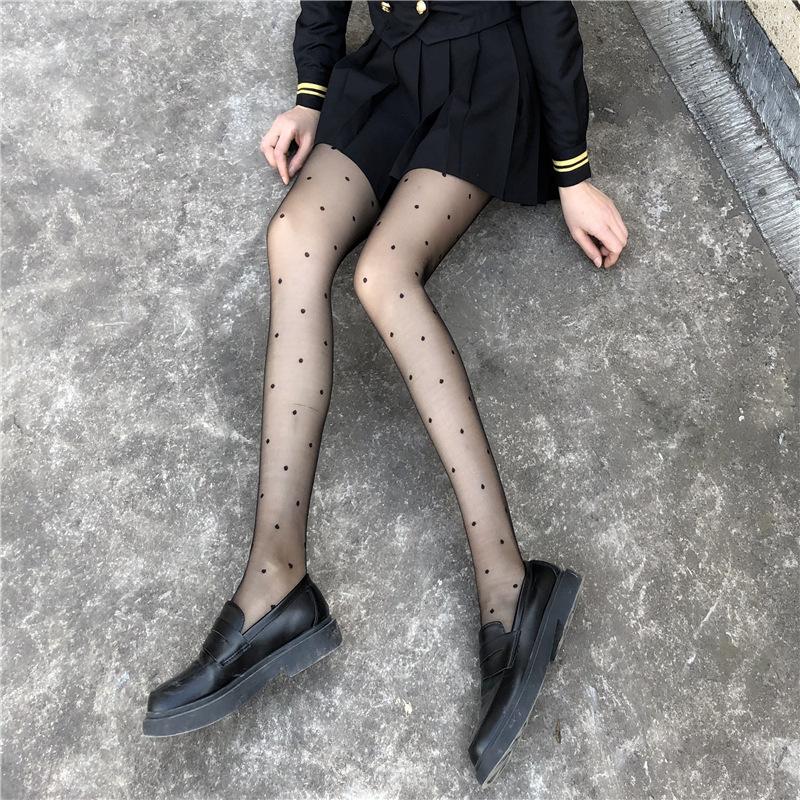 Sexy Women Pantyhose Tights Seamless Sexy Lace Mesh Fishnet Pantyhose Summer Nylon Polka Dot Print Tight Stocking Female Hosiery