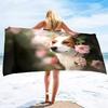 Dog With Flowers Pattern Microfiber Sand Free Beach Towel Oversized Quick Dry Absorbent Pool Towels For Pool Swimming Bathroom