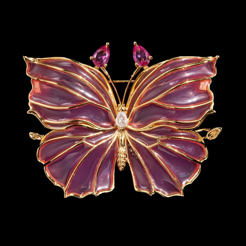 Retro Crystal Butterfly Brooch Pendant by Bo Xin Yun - Two-in-One Original Design