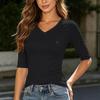 Women's Casual Color V-Neck 3/4 Sleeve Slim Fit Versatile Everyday Pullover Top