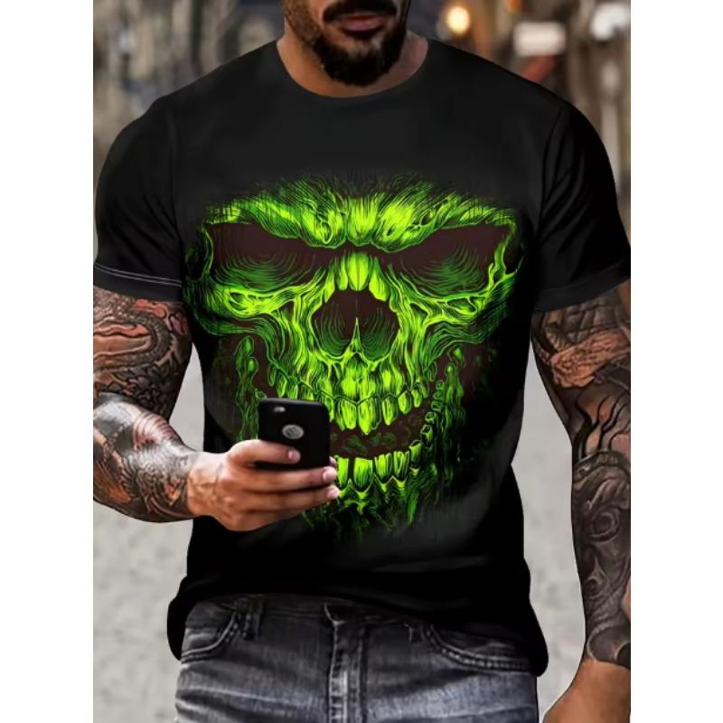 Summer Round Neck 3D Skull Print Top Fashionable Casual Short Sleeved Men's T-shirts