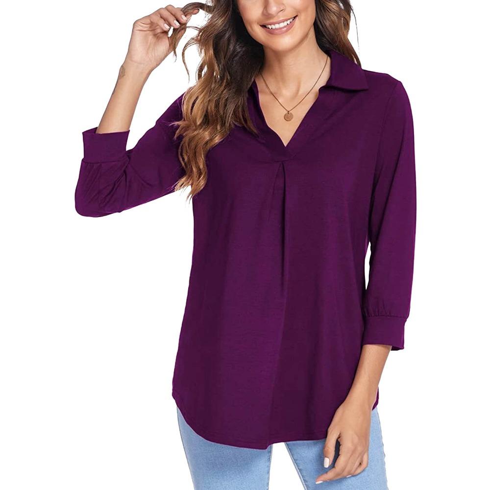 IHUASU Camicette e camicie da donna con scollo a V, maniche lunghe, stampa tinta unita casual alla moda