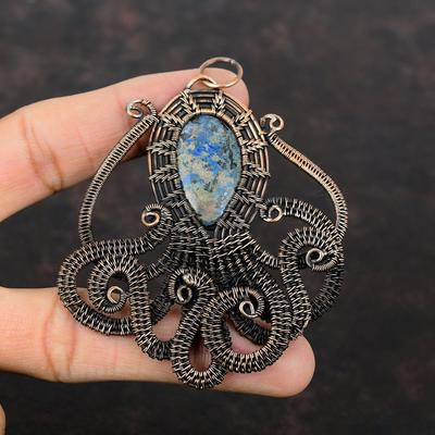 Pendentif Azurite Malachite Pendentif Enveloppé de Fil de Cuivre Pierre Précieuse Pendentif Fait Main Bijou Enveloppé de Fil de Cuivre Pendentif Poulpe Décent Cadeau Pour Lui