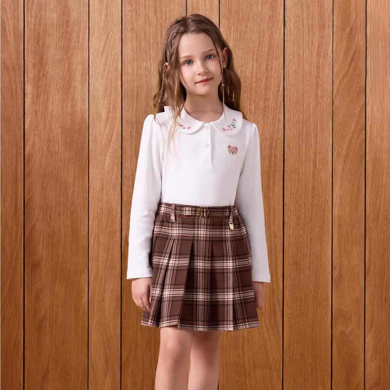 PawinPaw Girls' Cartoon Bear Long-Sleeve Lapel Shirt