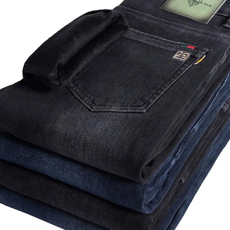 Jeanswest Men's Warm Fleece-Lined Denim-Look Straight-Leg Trousers