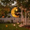 Solar Powered Garden Hanging Decor Moon Black Cat Wind Chime Light, Lamp, Waterproof Resin Cute Ghost Star Yard Accents Outdoor for Patio Yard,