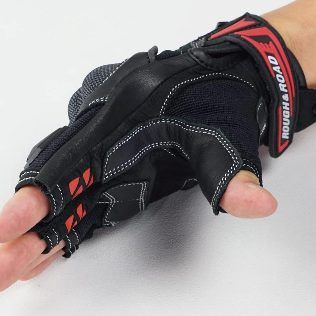 Motorcycle Protective Half Finger Size RR8362BK3 ROUGH&ROAD Gloves, Black, L,