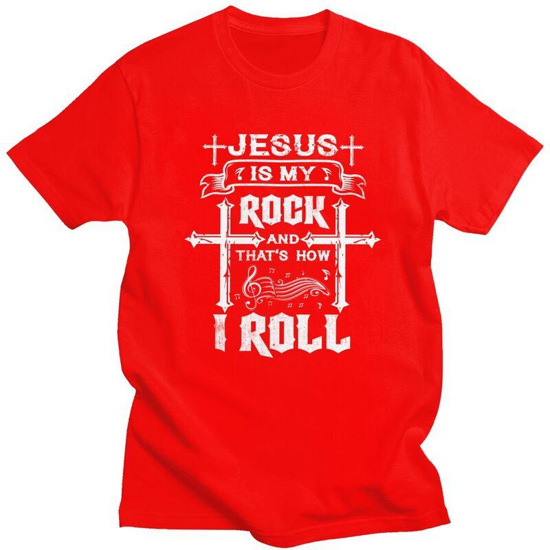 Custom Jesus Is My Rock And Roll Tshirt for Men Short Sleeve Casual T Shirt Cool Tshirt Pure Cotton Tee Gift