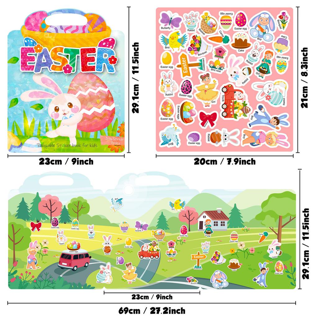 Children'S Early Childhood Education Focus Book Without Cutting Can Be Repeatedly Pasted With Do-It-Yourself Easter Bunny Jelly Sticker Book