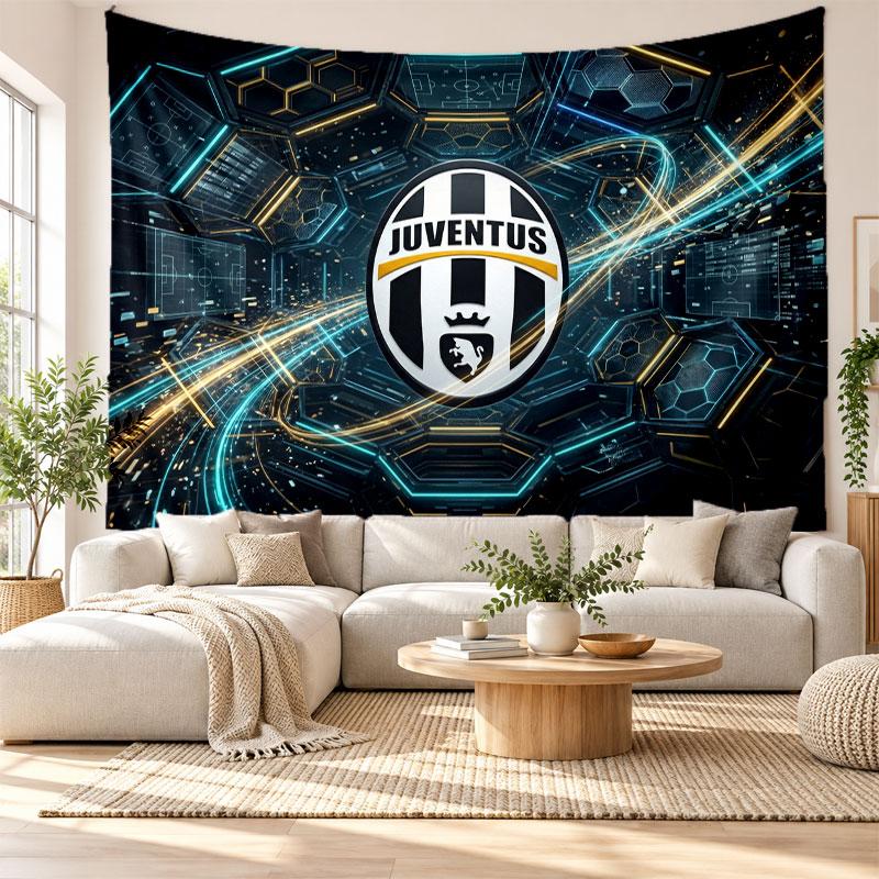 Arazzo da Parete FC Juventus, Appeso a Parete in Tessuto Morbido, Sfondo Decorativo per Camera da Letto, Arte da Parete per la Casa