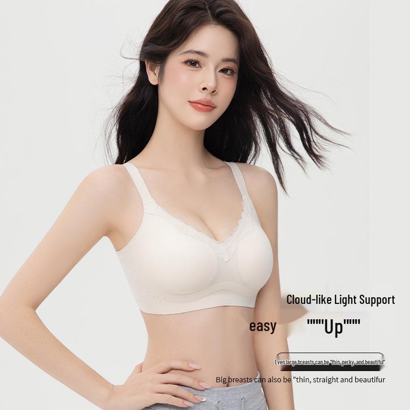 Lace Trim Seamless Deep V Soft Support Wireless Bra for Small Busts