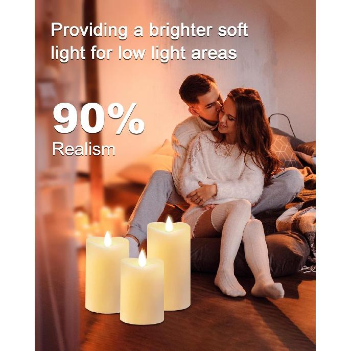 LOGUIDE Flickering Flameless Candles with Remote Timer, Realistic 3D Moving Flame with Real Wax Pillar LED Candles,Lasting 500+Hours Battery Operated