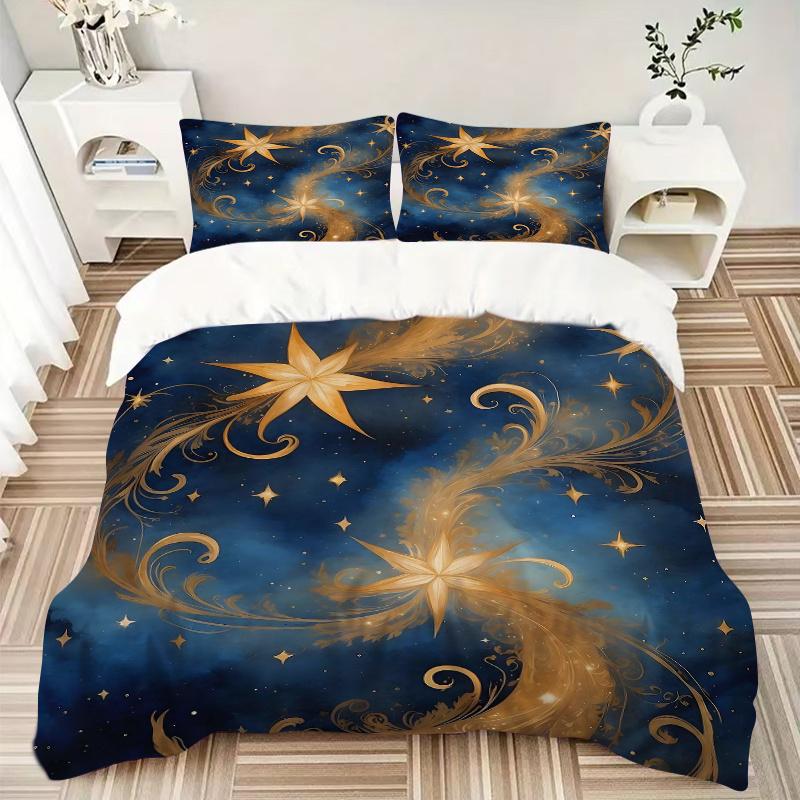 3pcs Golden Celestial Dance Bedding Set, Includes Quilt Cover and Pillowcases, Suitable for All Seasons