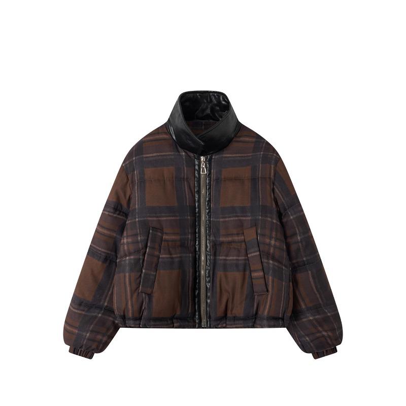 Winter new lapel casual fashion cotton coat women's contrasting color plaid bread clothes short splicing cotton clothes