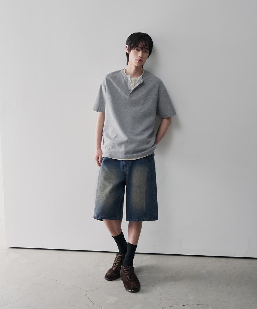 Awodeijeu Wavy Curved Bermuda Denim Pants [Blue]