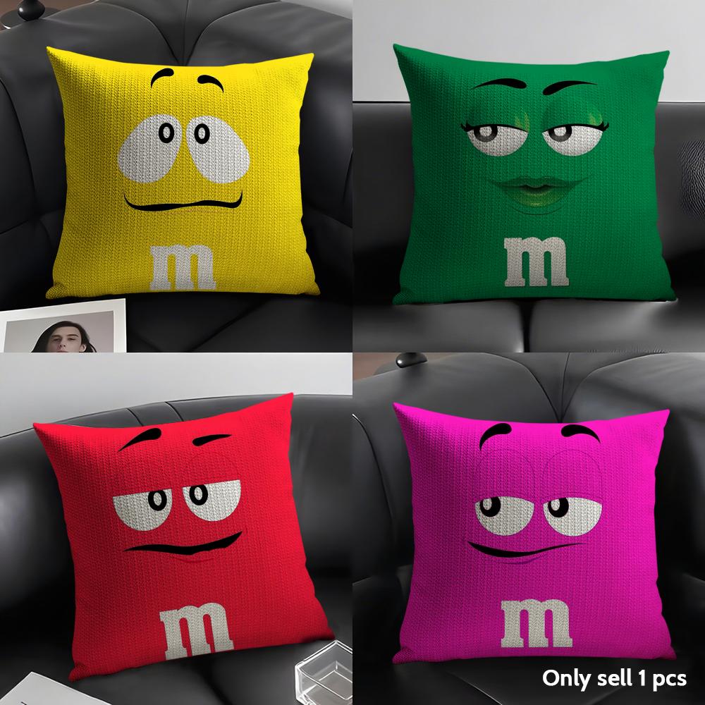 Cute Funny Art M-M&M'S Cushion Cover Summer Breathable Linen Organic Fabric Double-Sided Printing Sofa Pillow Case Home Decor