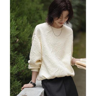 Demana Women's Jacquard Round Neck Loose Sweatshirt